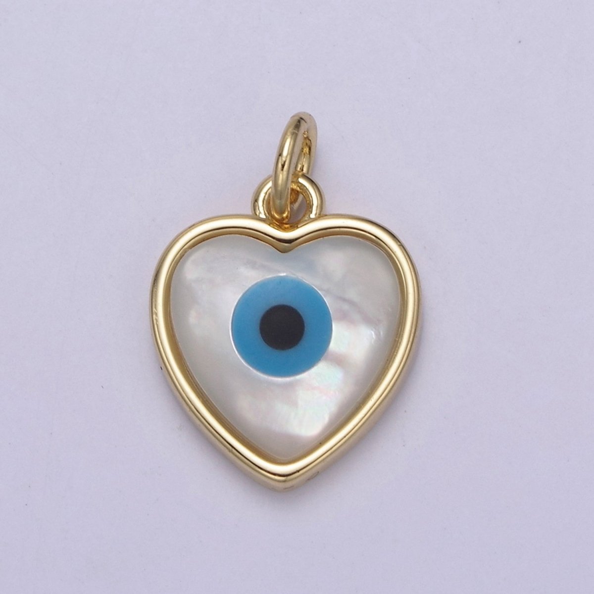 Dainty Heart Evil Eye Charm 14K Gold Filled Shell Pearl Evil Eye Pendant for Amulet Friendship Protection Add on Charm N-819