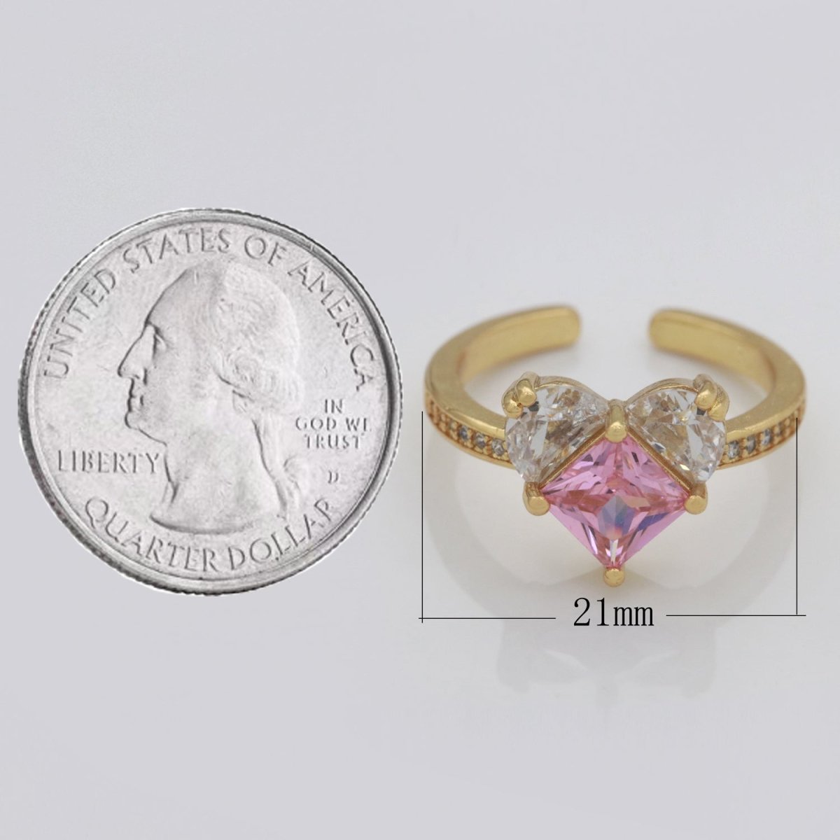 Dainty Heart Ring, Open Gold Adjustable Ring, Cute Pink Cz Ring, Cubic Love Ring Minimalist jewelry for Christmas Gift Idea S-165