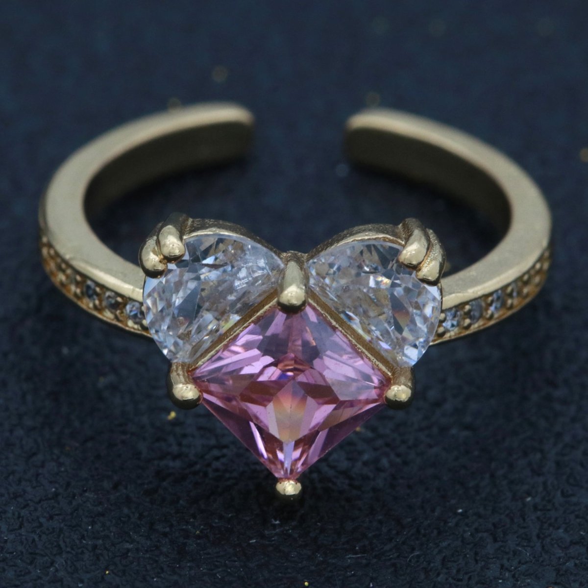Dainty Heart Ring, Open Gold Adjustable Ring, Cute Pink Cz Ring, Cubic Love Ring Minimalist jewelry for Christmas Gift Idea S-165