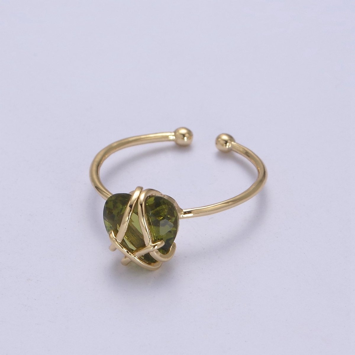 Dainty Heart Wrapped Rings Crystal Zirconia 16K Gold Filled Birthstone Ring Adjustable Stacking Ring U-352 ~ U-362 O-491