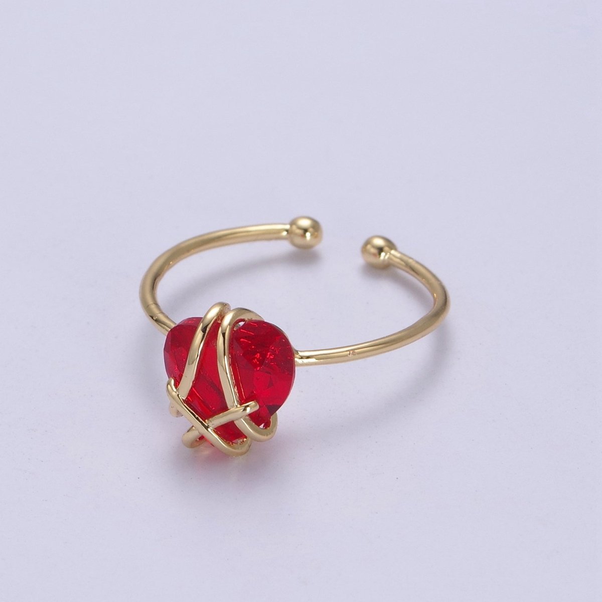 Dainty Heart Wrapped Rings Crystal Zirconia 16K Gold Filled Birthstone Ring Adjustable Stacking Ring U-352 ~ U-362 O-491