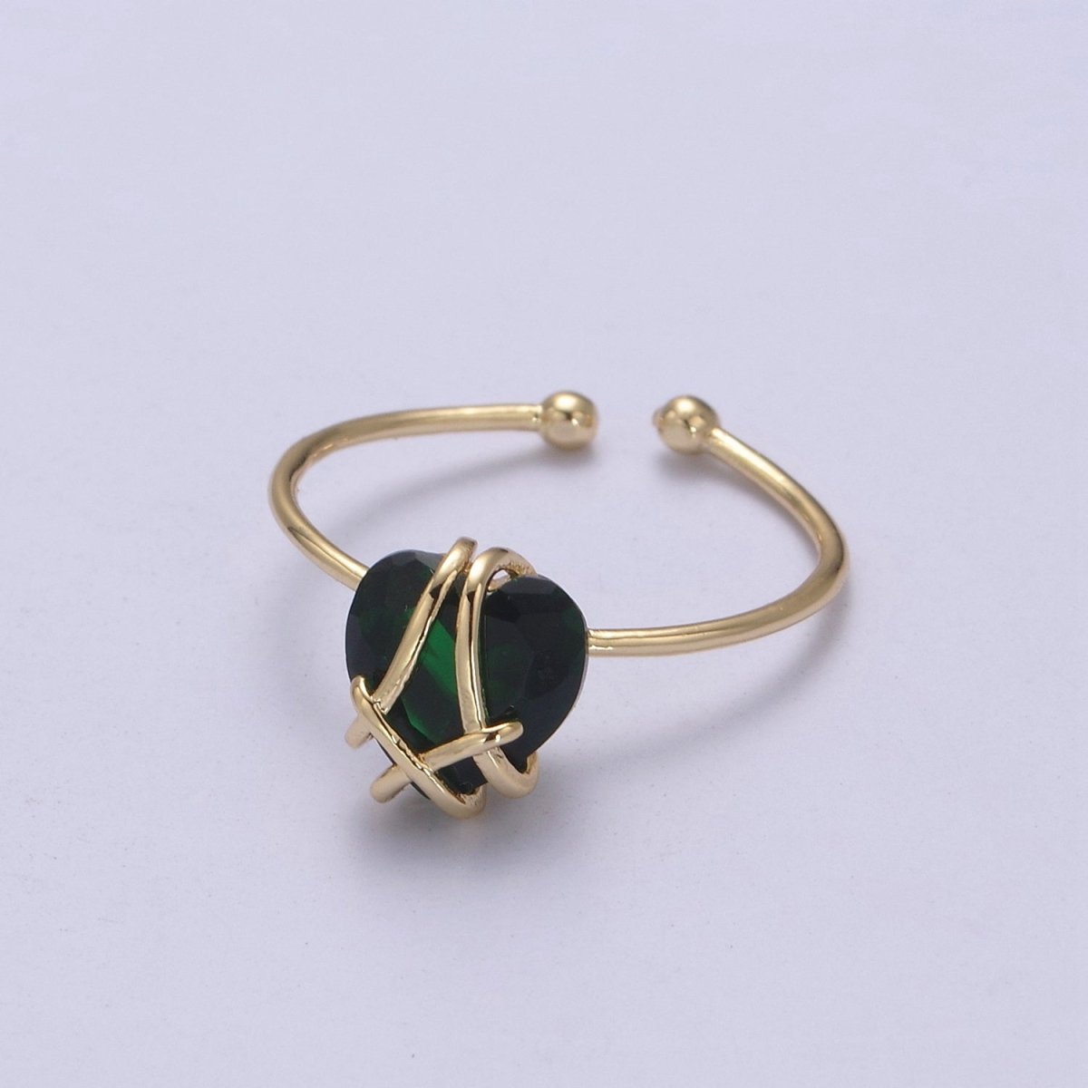 Dainty Heart Wrapped Rings Crystal Zirconia 16K Gold Filled Birthstone Ring Adjustable Stacking Ring U-352 ~ U-362 O-491