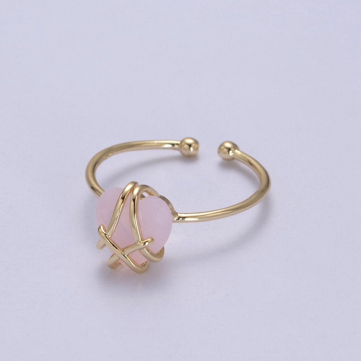 Dainty Heart Wrapped Rings Crystal Zirconia 16K Gold Filled Birthstone Ring Adjustable Stacking Ring U-352 ~ U-362 O-491