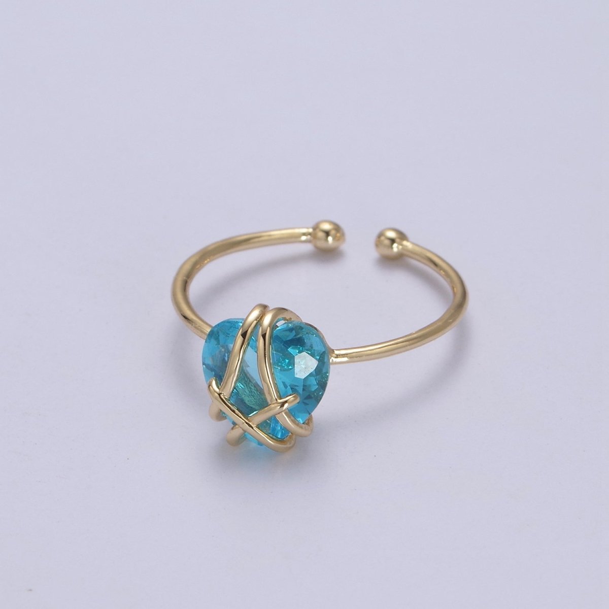 Dainty Heart Wrapped Rings Crystal Zirconia 16K Gold Filled Birthstone Ring Adjustable Stacking Ring U-352 ~ U-362 O-491