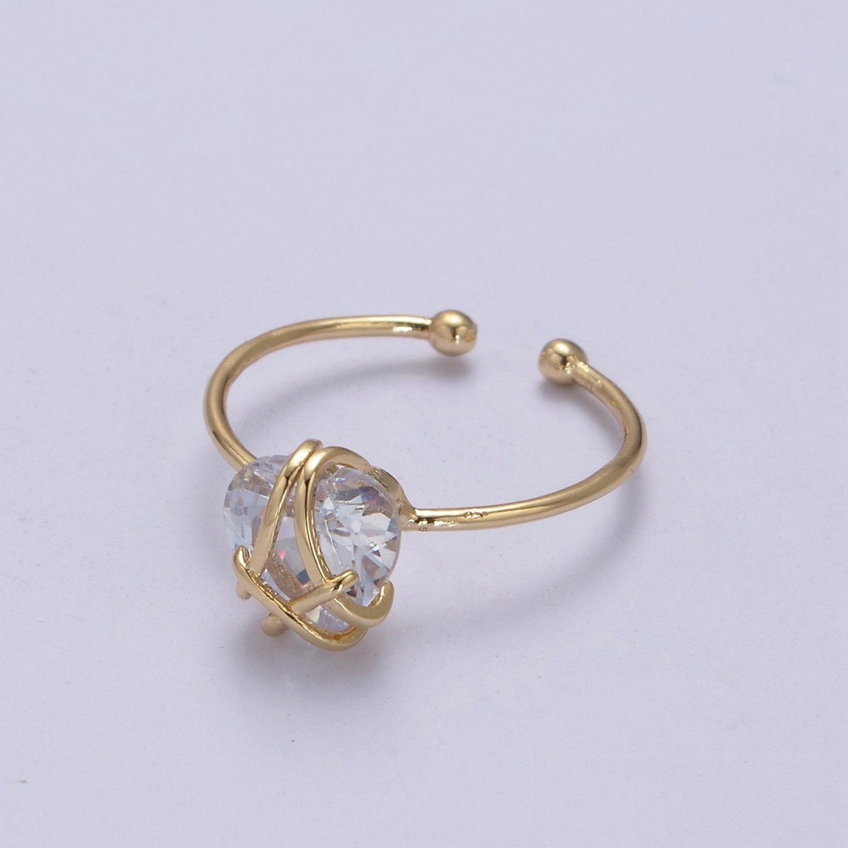 Dainty Heart Wrapped Rings Crystal Zirconia 16K Gold Filled Birthstone Ring Adjustable Stacking Ring U-352 ~ U-362 O-491