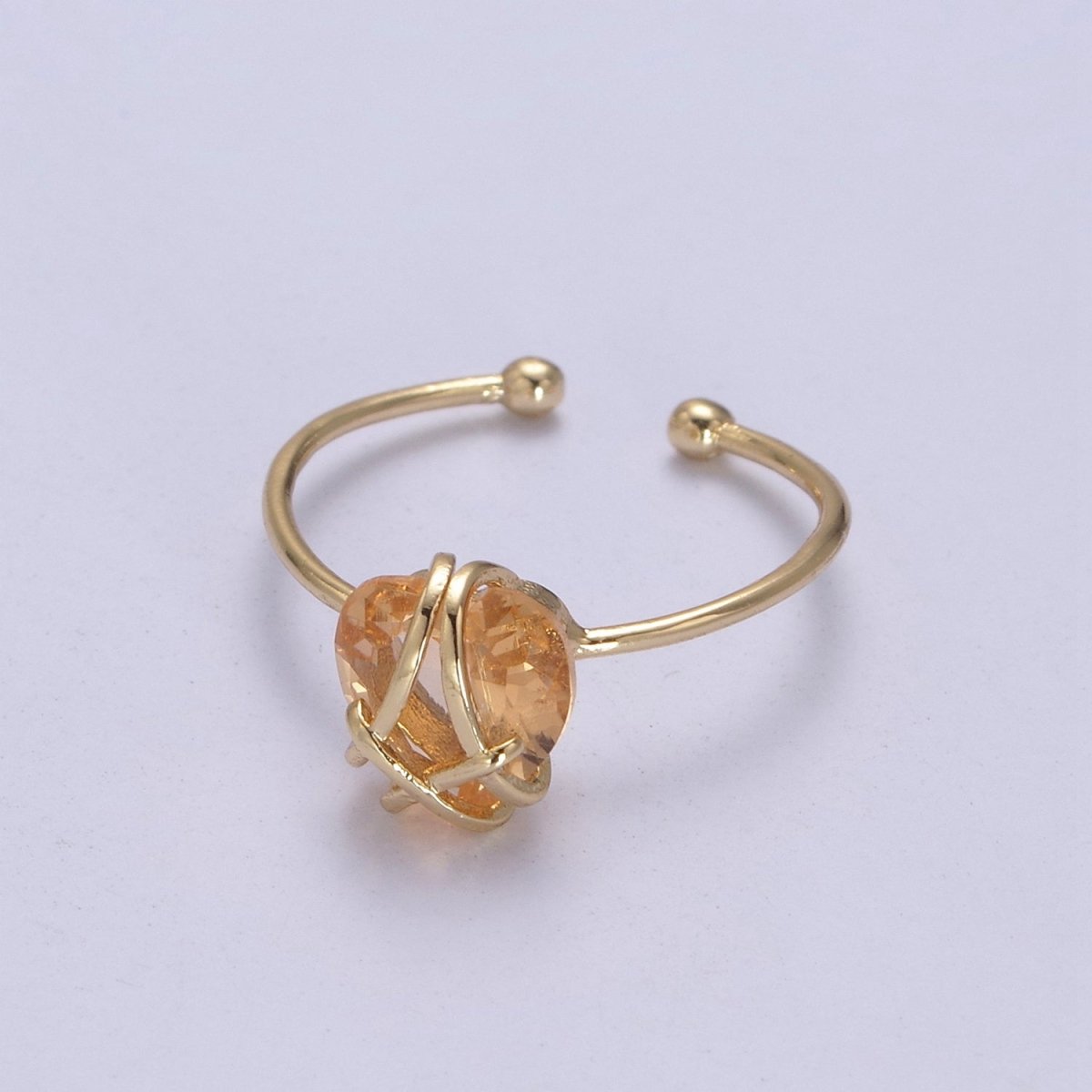 Dainty Heart Wrapped Rings Crystal Zirconia 16K Gold Filled Birthstone Ring Adjustable Stacking Ring U-352 ~ U-362 O-491
