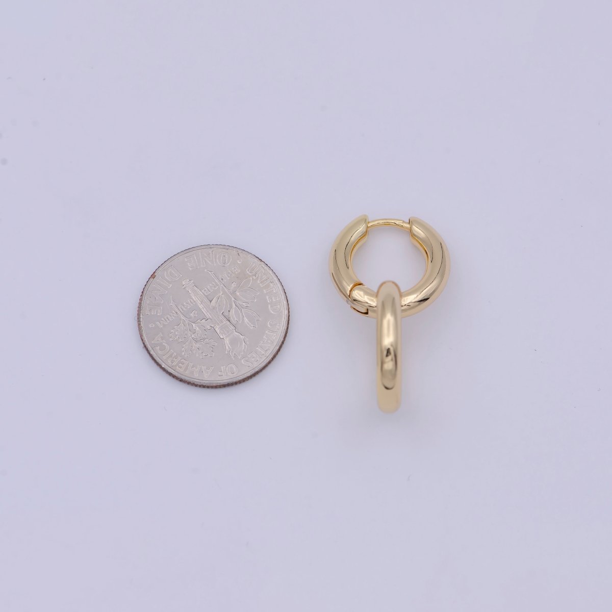 Dainty Intertwined Huggie Earrings with Round Dangle Charm Drop | AD-085