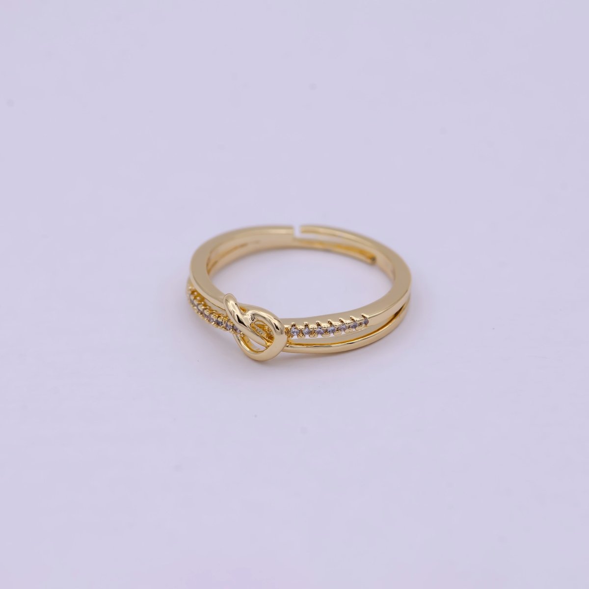 Dainty Knot Twist Cz Ring Open Adjustable U-217