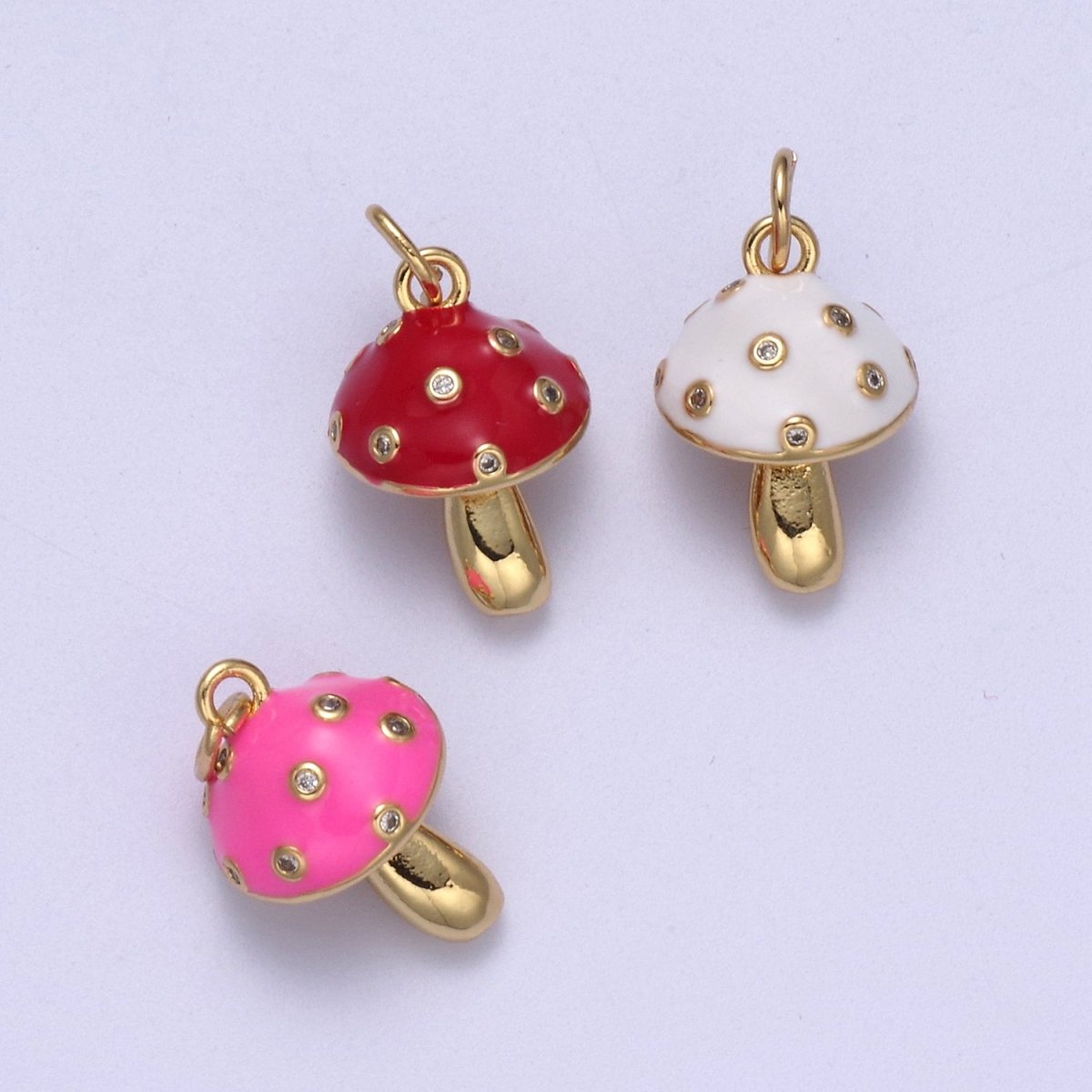Dainty Magic Mushroom Charms -Shroomie Pendants Bracelet Necklace -Kawaii Pink Red White color N-341 - N-343