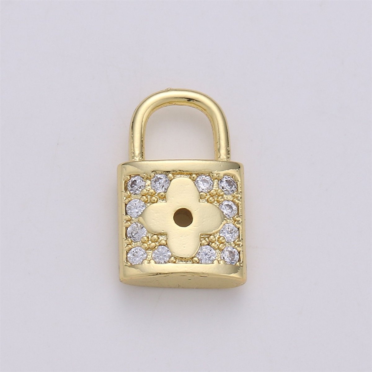 Dainty Micro Pave padlock charm 16x10mm 14K gold Filled Nickel free, Cubic Clover padlock pendant for Necklace Earring Bracelet Component K-343