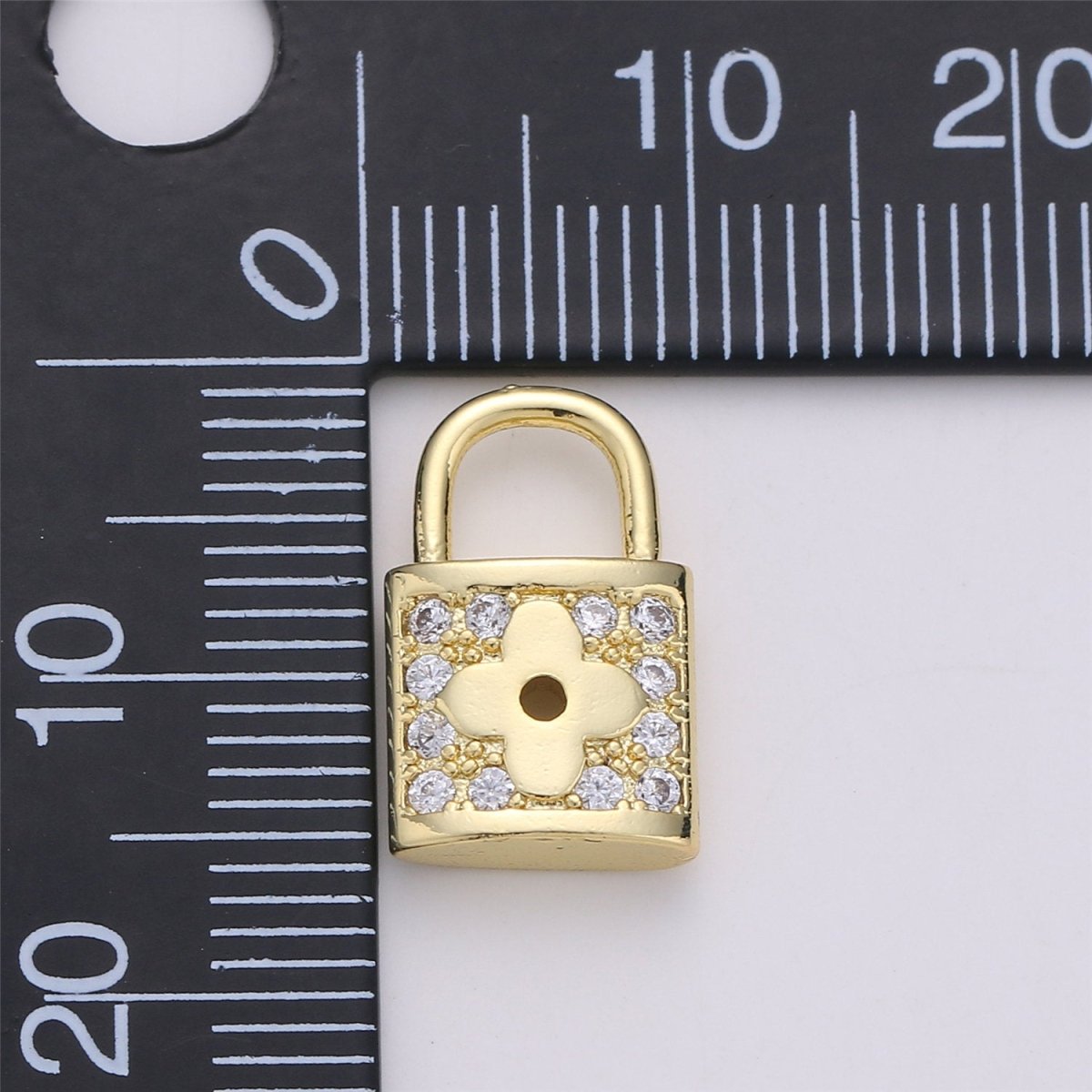 Dainty Micro Pave padlock charm 16x10mm 14K gold Filled Nickel free, Cubic Clover padlock pendant for Necklace Earring Bracelet Component K-343