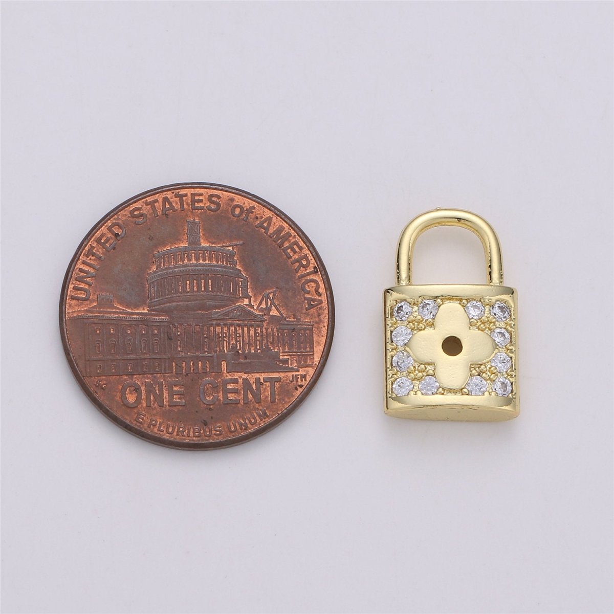 Dainty Micro Pave padlock charm 16x10mm 14K gold Filled Nickel free, Cubic Clover padlock pendant for Necklace Earring Bracelet Component K-343