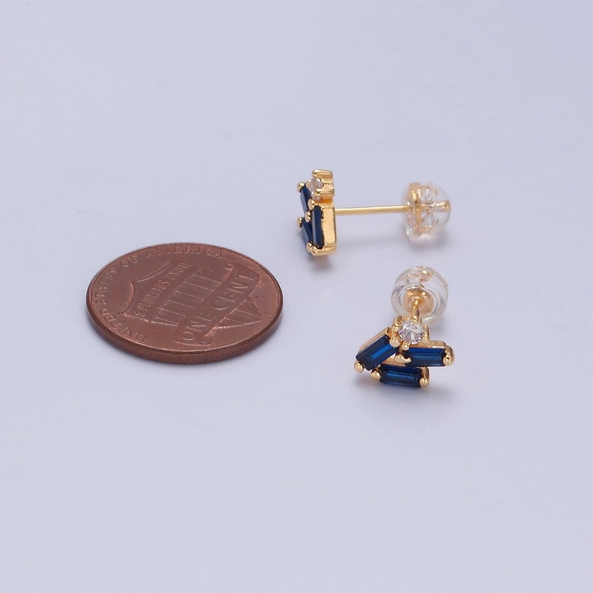 Dainty Mini Sapphire Blue Cz Baguette Stud Earring T-383