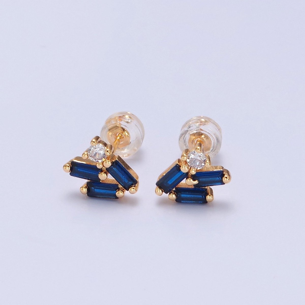 Dainty Mini Sapphire Blue Cz Baguette Stud Earring T-383
