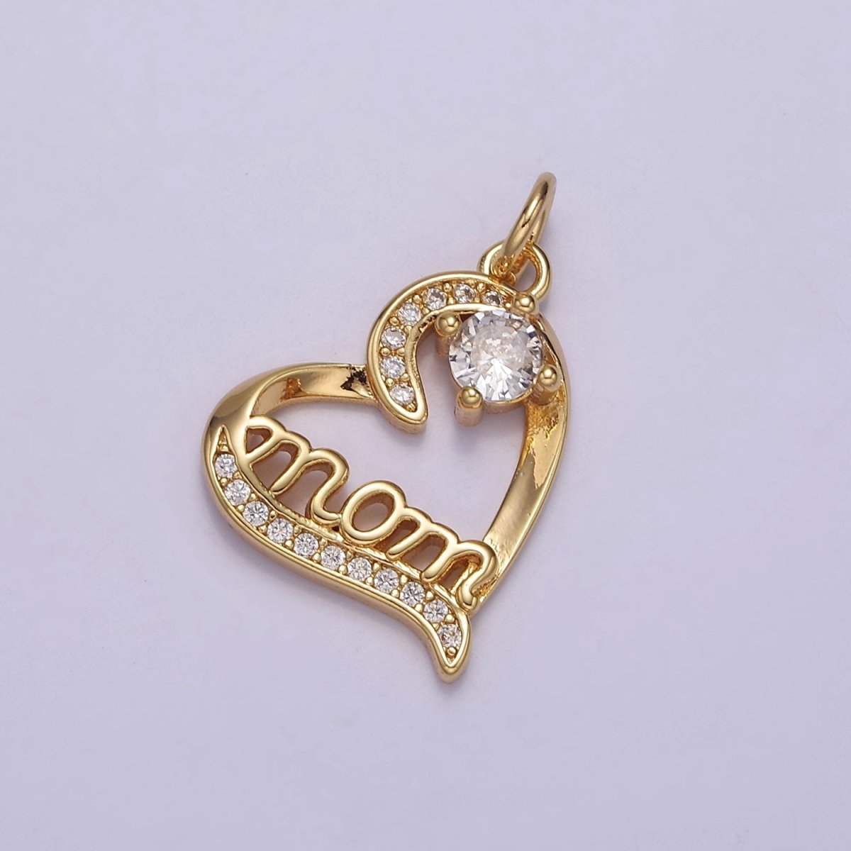 Dainty Mom Charm Pendant, Mother's Day Charms Pendants, Mom Heart, 18k Gold Filled Charm Micro Pave Mom Charm Dangle Pendant E-712