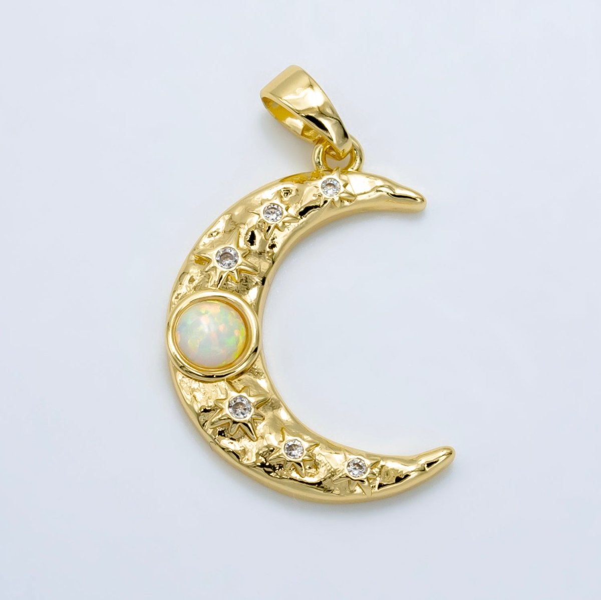 Dainty Moon Pendant Gold Moon with Opal Stone Pendant Necklace, Celestial Jewelry Opal Stone Necklace Star Charm N-493 N-494