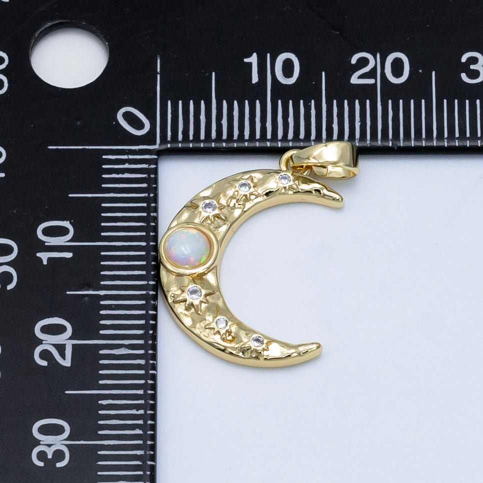 Dainty Moon Pendant Gold Moon with Opal Stone Pendant Necklace, Celestial Jewelry Opal Stone Necklace Star Charm N-493 N-494