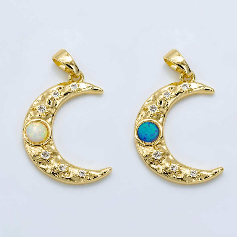 Dainty Moon Pendant Gold Moon with Opal Stone Pendant Necklace, Celestial Jewelry Opal Stone Necklace Star Charm N-493 N-494