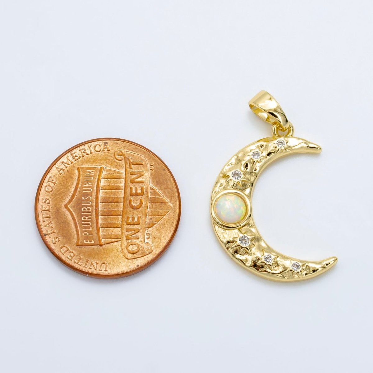 Dainty Moon Pendant Gold Moon with Opal Stone Pendant Necklace, Celestial Jewelry Opal Stone Necklace Star Charm N-493 N-494