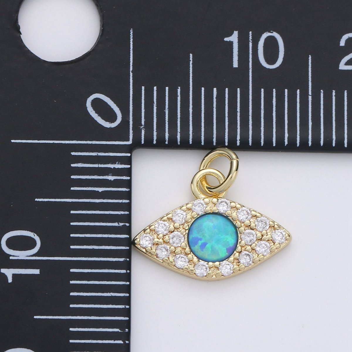 Dainty Opal Evil Eye Charm - 12x14mm Blue Moon Stone Charm 14k Gold Filled CZ Drop Charm Pendant, Cubic Evil Eye Protection Charm D-173 D-174