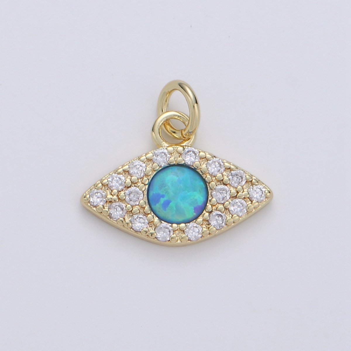 Dainty Opal Evil Eye Charm - 12x14mm Blue Moon Stone Charm 14k Gold Filled CZ Drop Charm Pendant, Cubic Evil Eye Protection Charm D-173 D-174