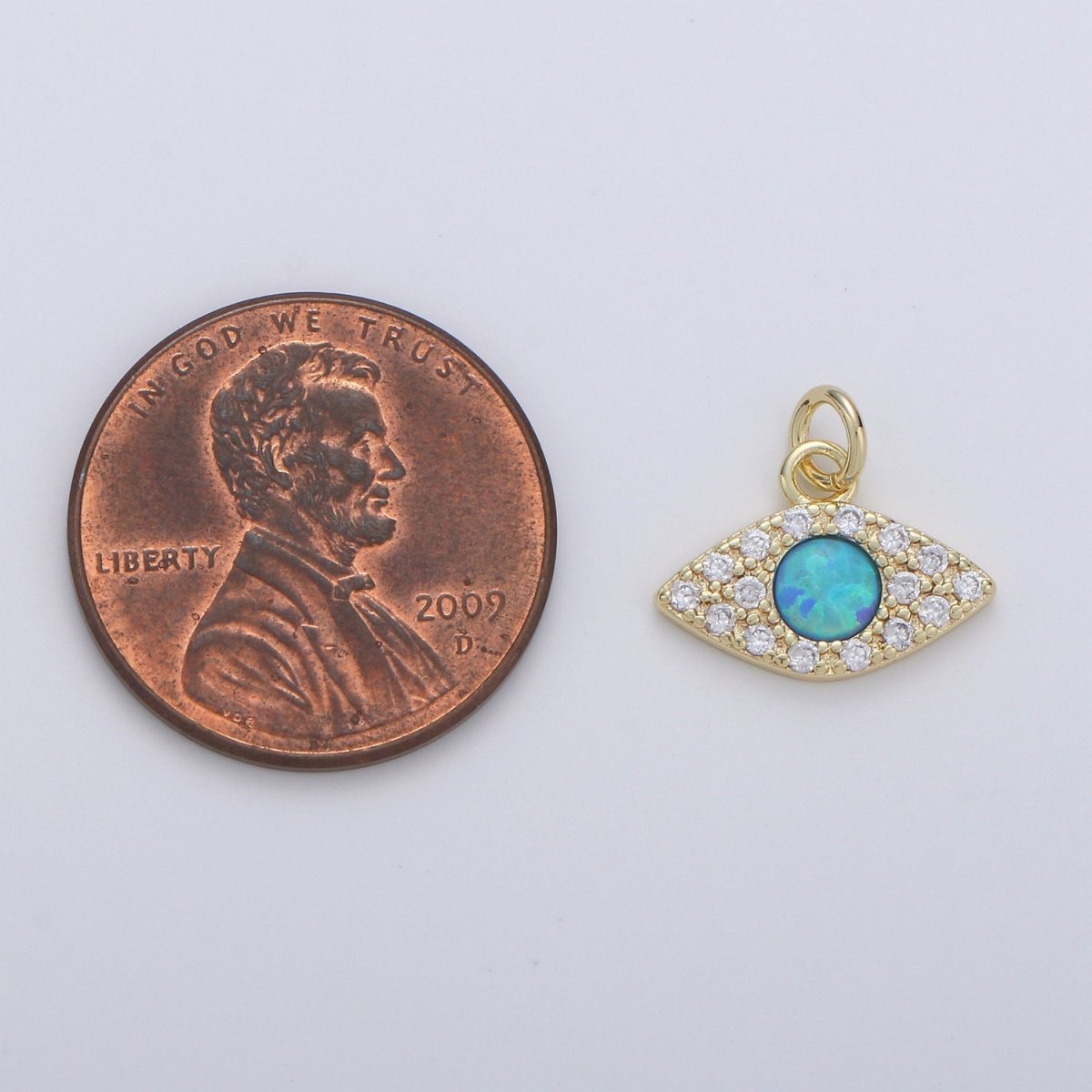 Dainty Opal Evil Eye Charm - 12x14mm Blue Moon Stone Charm 14k Gold Filled CZ Drop Charm Pendant, Cubic Evil Eye Protection Charm D-173 D-174