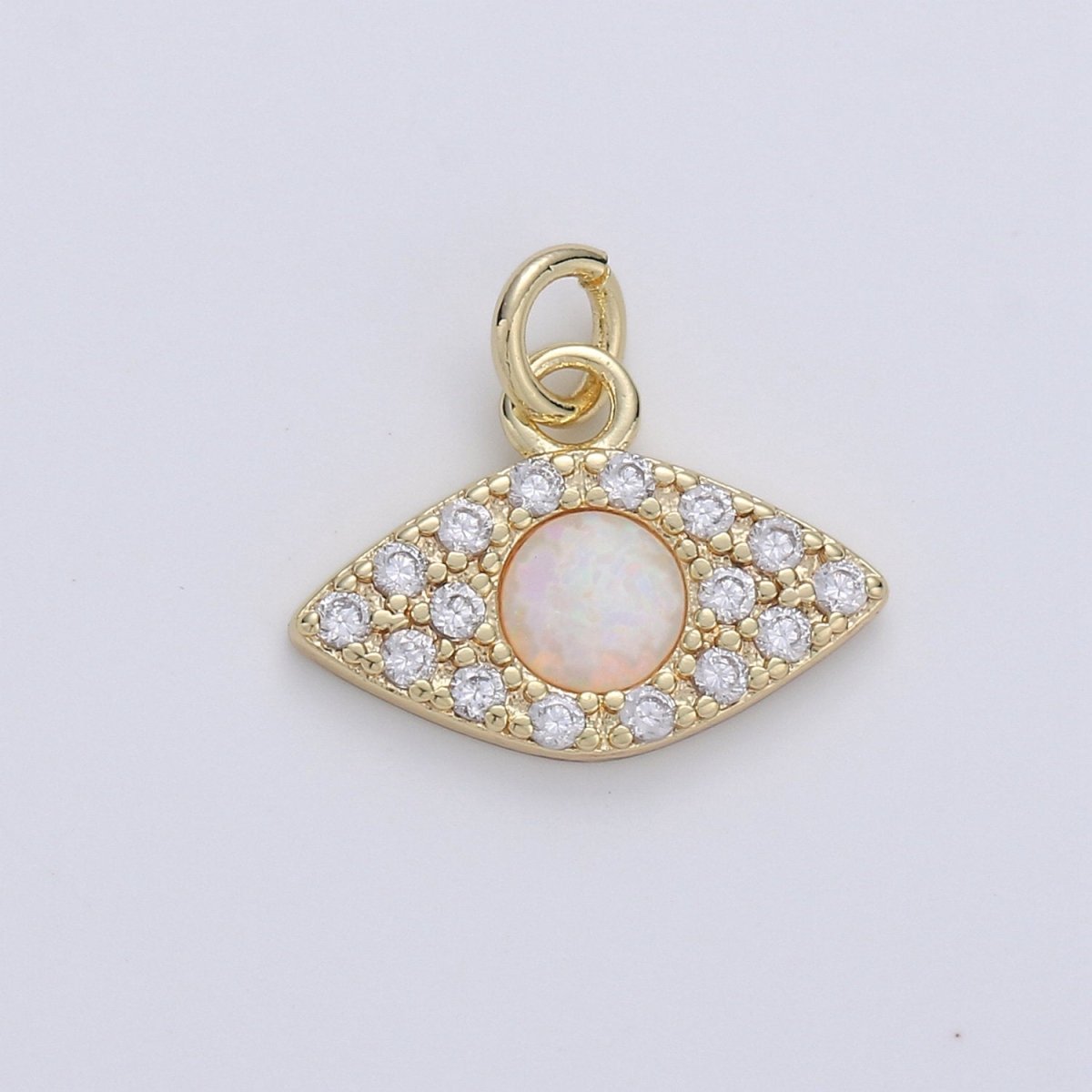 Dainty Opal Evil Eye Charm - 12x14mm Blue Moon Stone Charm 14k Gold Filled CZ Drop Charm Pendant, Cubic Evil Eye Protection Charm D-173 D-174