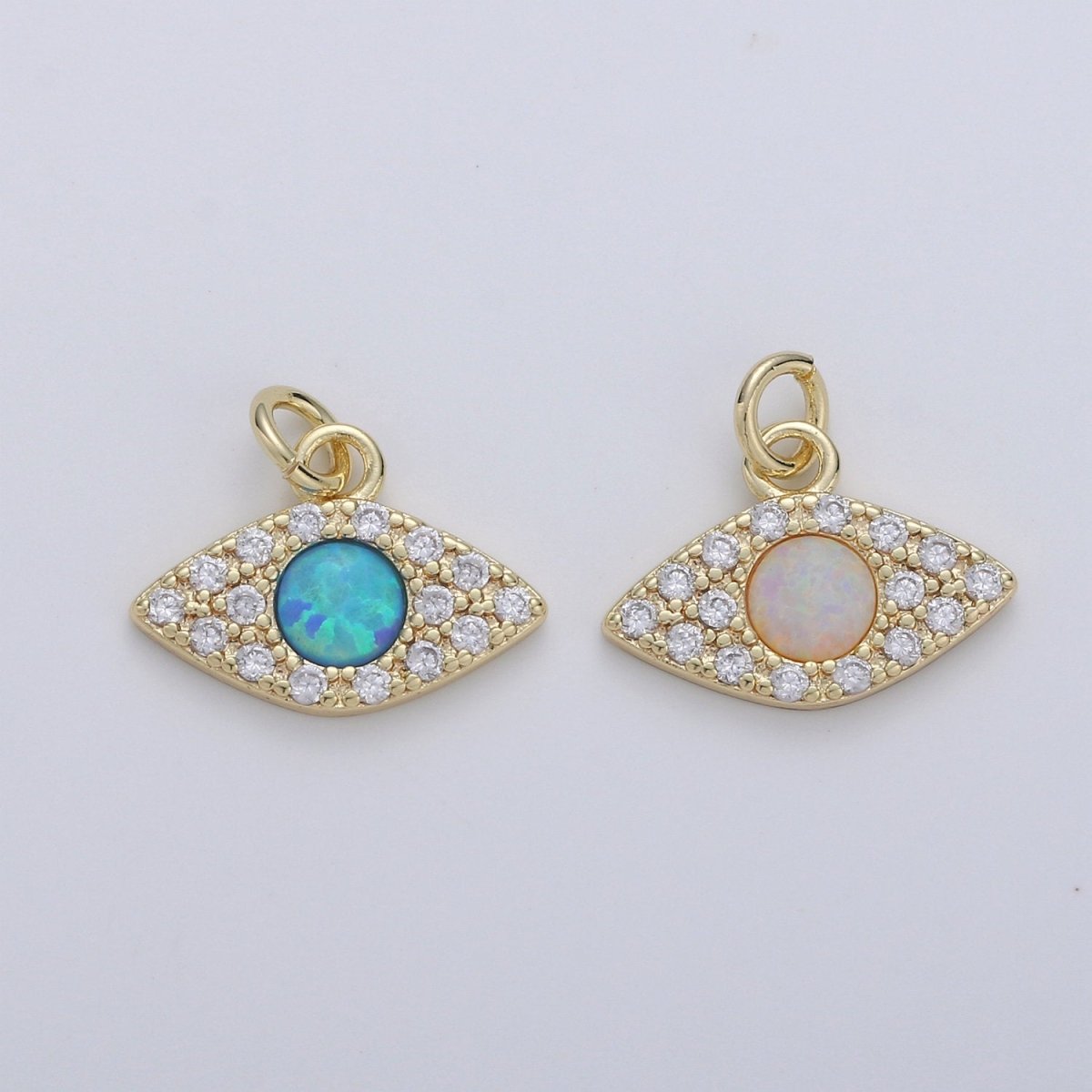 Dainty Opal Evil Eye Charm - 12x14mm Blue Moon Stone Charm 14k Gold Filled CZ Drop Charm Pendant, Cubic Evil Eye Protection Charm D-173 D-174