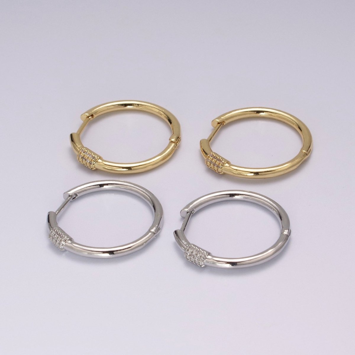 Dainty pave zirconia hoops, 25mm cz hoop earrings, Dainty earrings, Minimalist earrings, Thin hoops, Gold pave hoops T-231 T-232