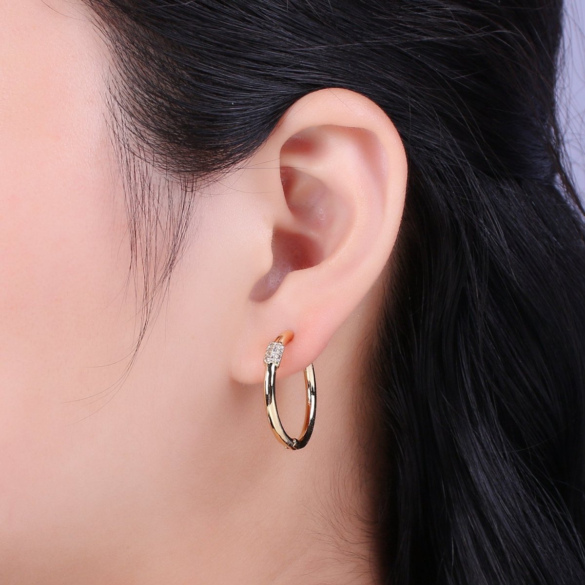 Dainty pave zirconia hoops, 25mm cz hoop earrings, Dainty earrings, Minimalist earrings, Thin hoops, Gold pave hoops T-231 T-232