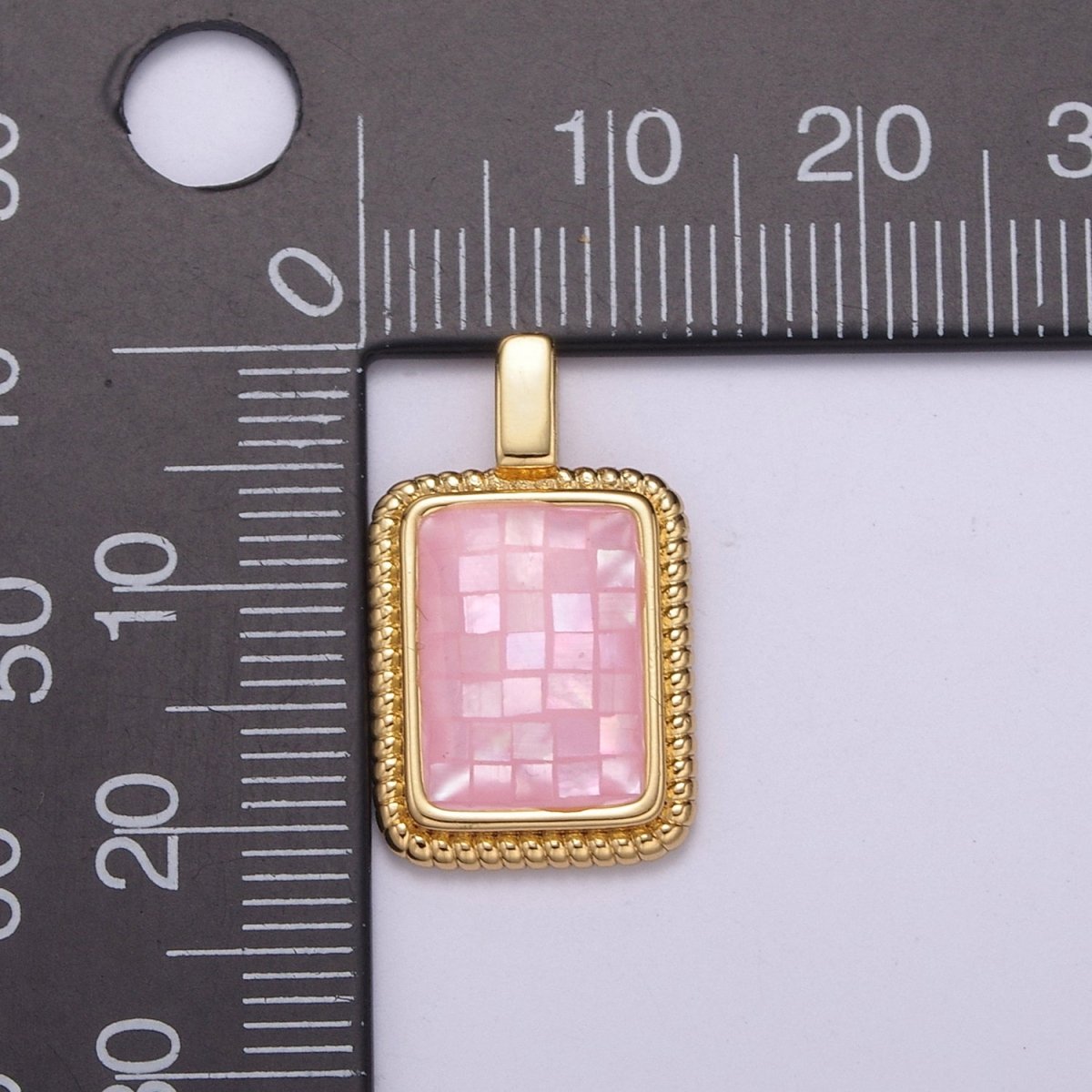 Dainty Pink Charm Pendant - Gold Filled Pendant - Rectangle Geometric Pendant H-110