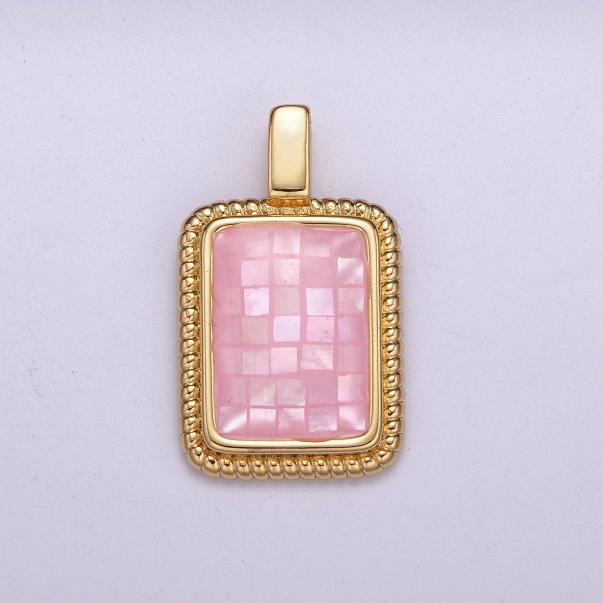 Dainty Pink Charm Pendant - Gold Filled Pendant - Rectangle Geometric Pendant H-110