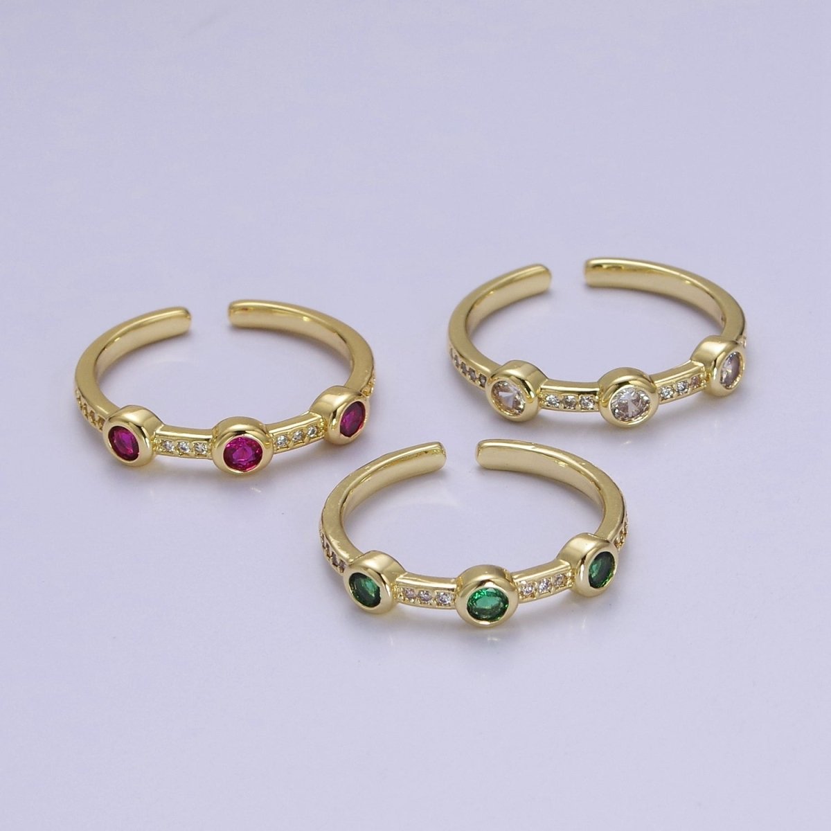 Dainty pink green clear stone ring stackable ring cubic cz gold ring  O-2111