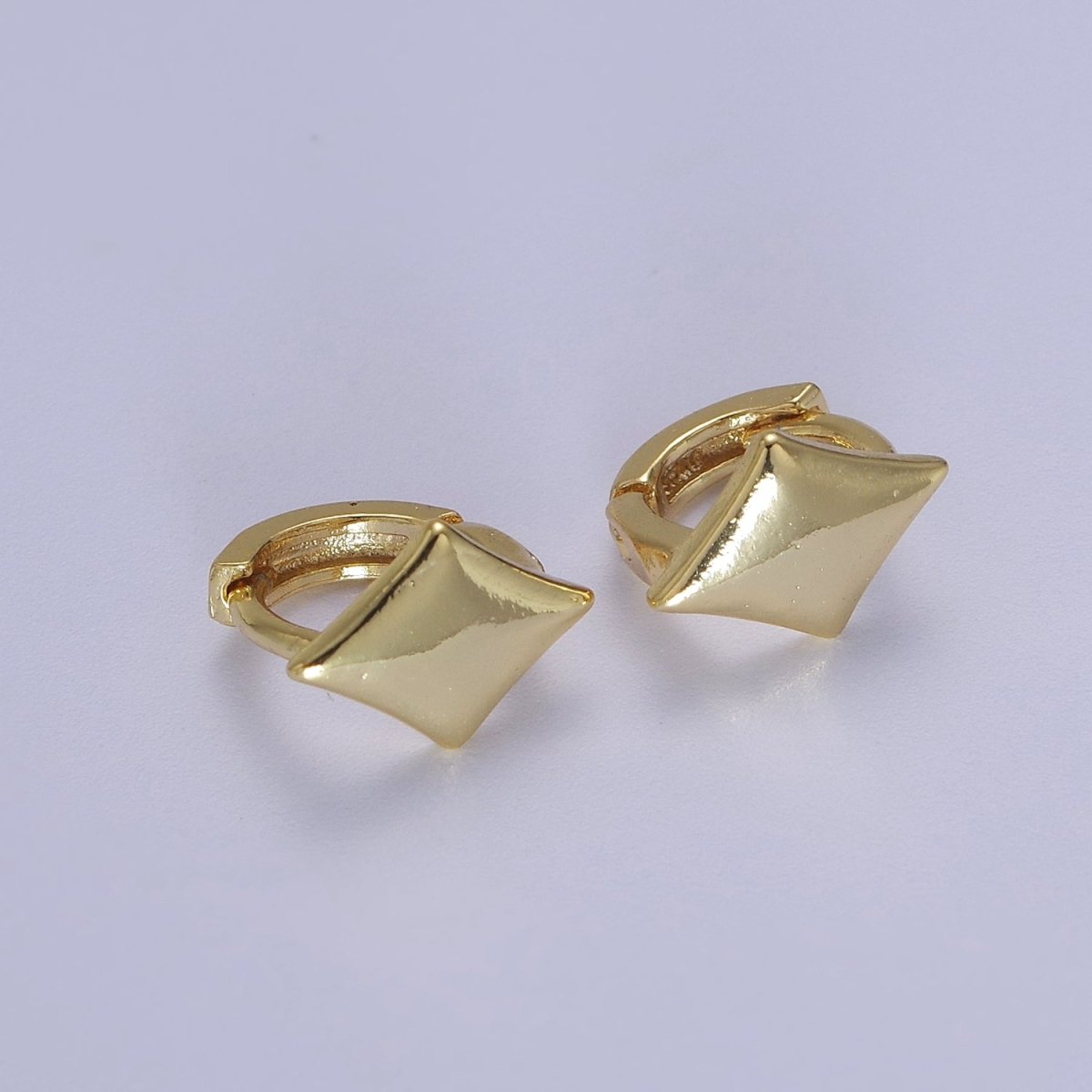Dainty Rhombus Huggie Earrings | Tiny Geometric Hoops | Polygon Minimalist Earring  V-091