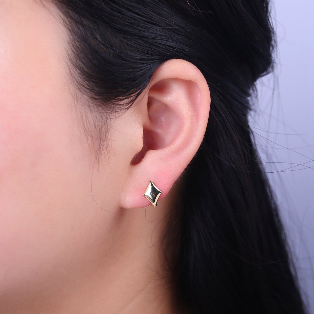 Dainty Rhombus Huggie Earrings | Tiny Geometric Hoops | Polygon Minimalist Earring  V-091