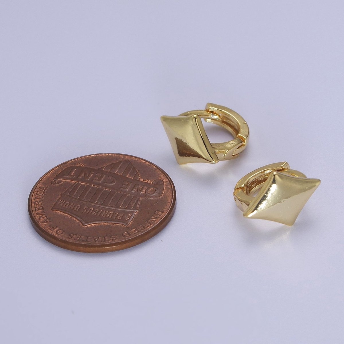 Dainty Rhombus Huggie Earrings | Tiny Geometric Hoops | Polygon Minimalist Earring  V-091