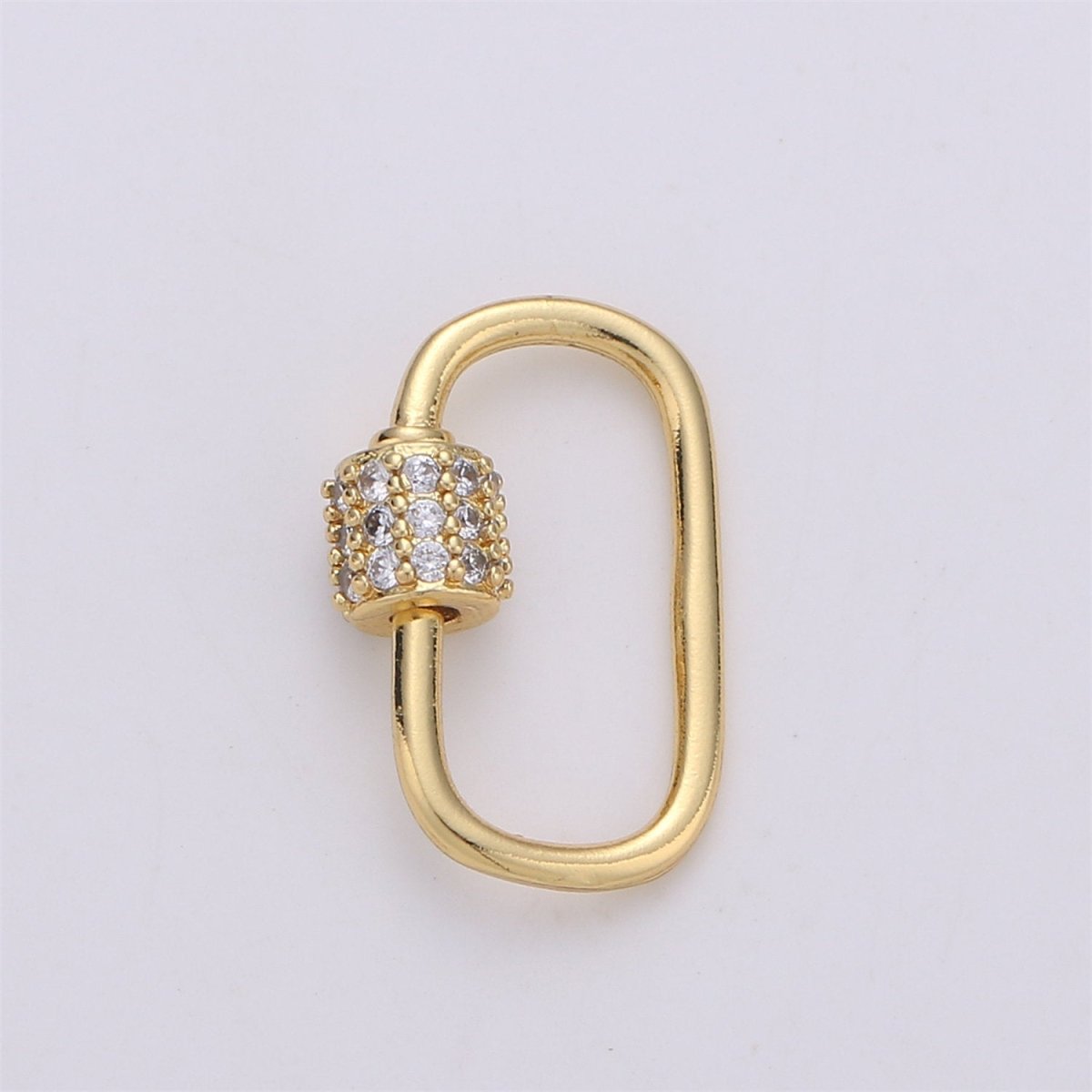 Dainty Small Carabiner Screw  Clasp, Screw Clasp Oval, Interlocking Oval Clasp, Pave Oval Shaped Clasps, Gold Color Only K-471