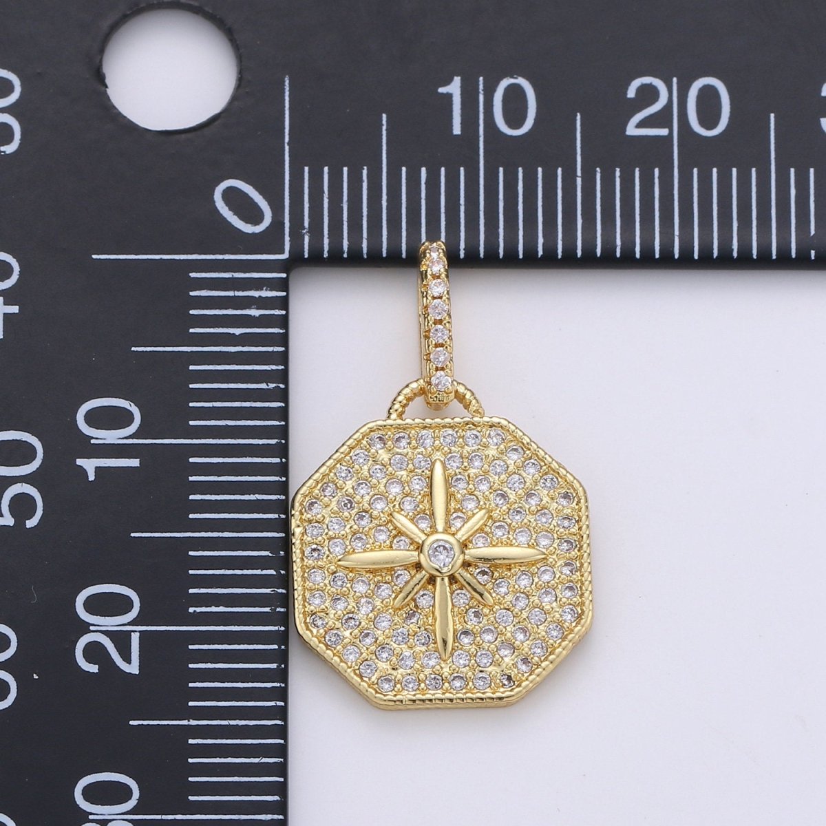 Dainty Starburst Charms Pendants -Micro Pave CZ North Star Burst Charm 24K Gold Filled Celestial Charm, Necklace Bracelet Supply I-724