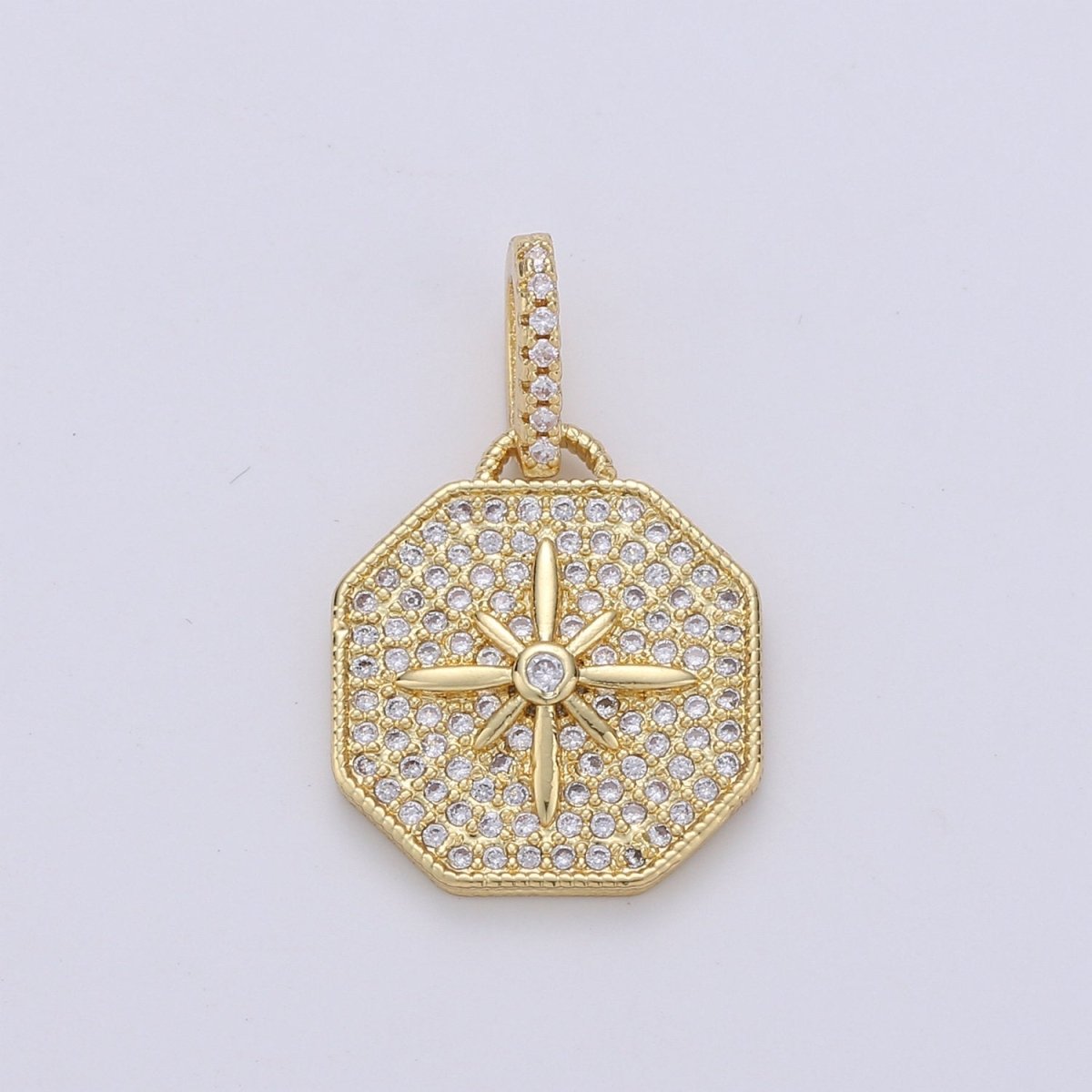 Dainty Starburst Charms Pendants -Micro Pave CZ North Star Burst Charm 24K Gold Filled Celestial Charm, Necklace Bracelet Supply I-724
