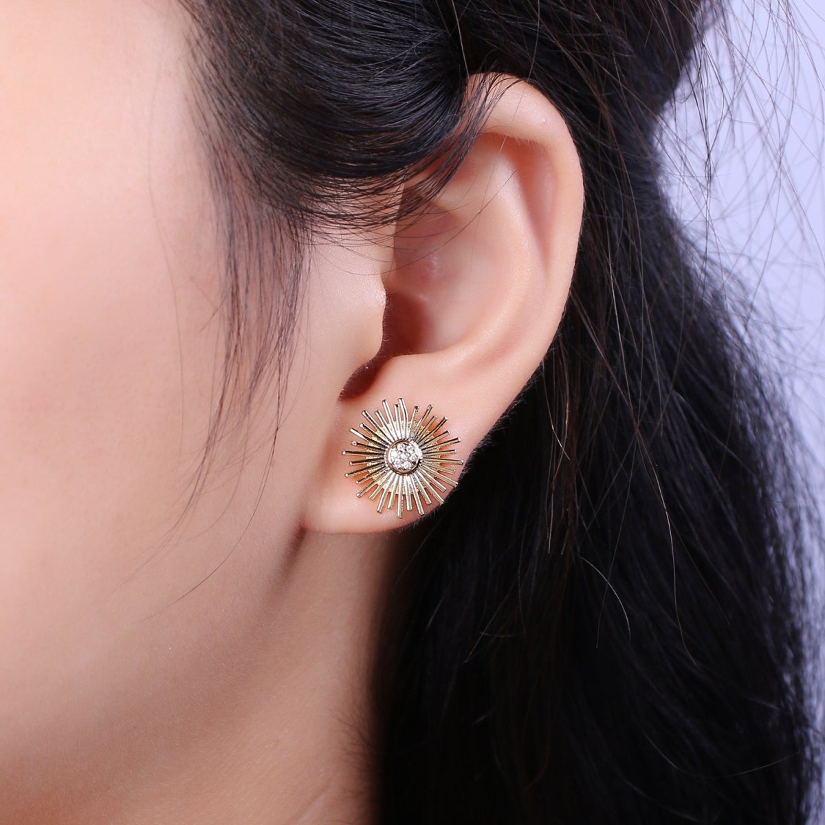 Dainty Sun earrings • sunburst stud earrings • gold sun earrings • gold stud earrings • Cz Everday earrings • small earrings T-234
