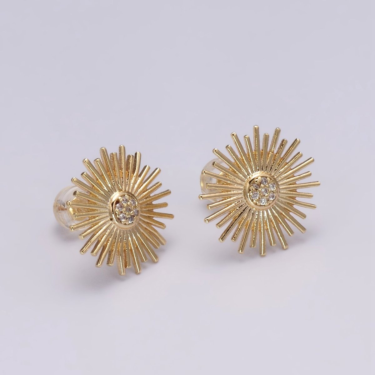 Dainty Sun earrings • sunburst stud earrings • gold sun earrings • gold stud earrings • Cz Everday earrings • small earrings T-234