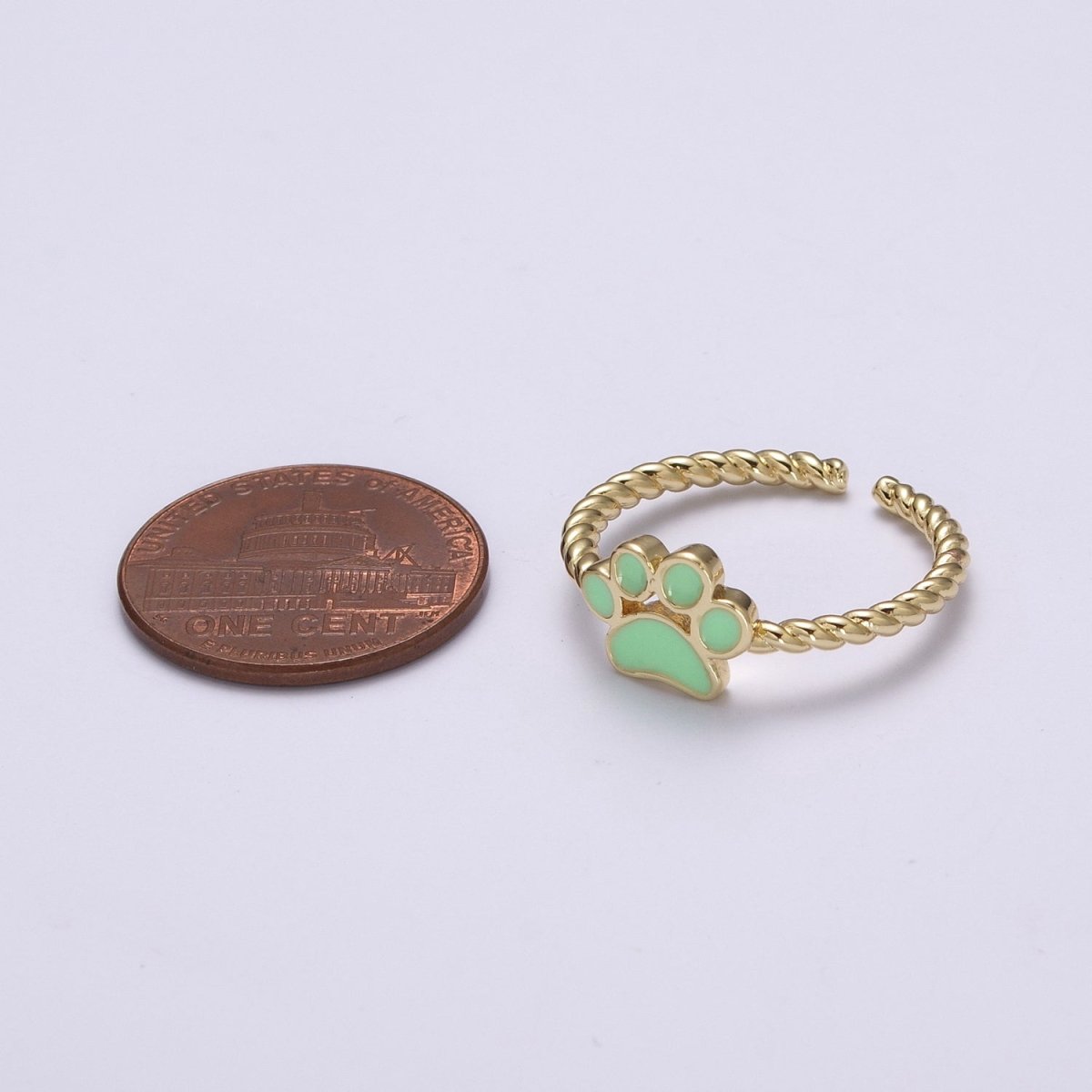 Dainty Thin Paw Print Enamel Fashion Ring with Colorfuul Paw Dog Lover Cat Lover Jewelry Open Adjustable U-030~U-033