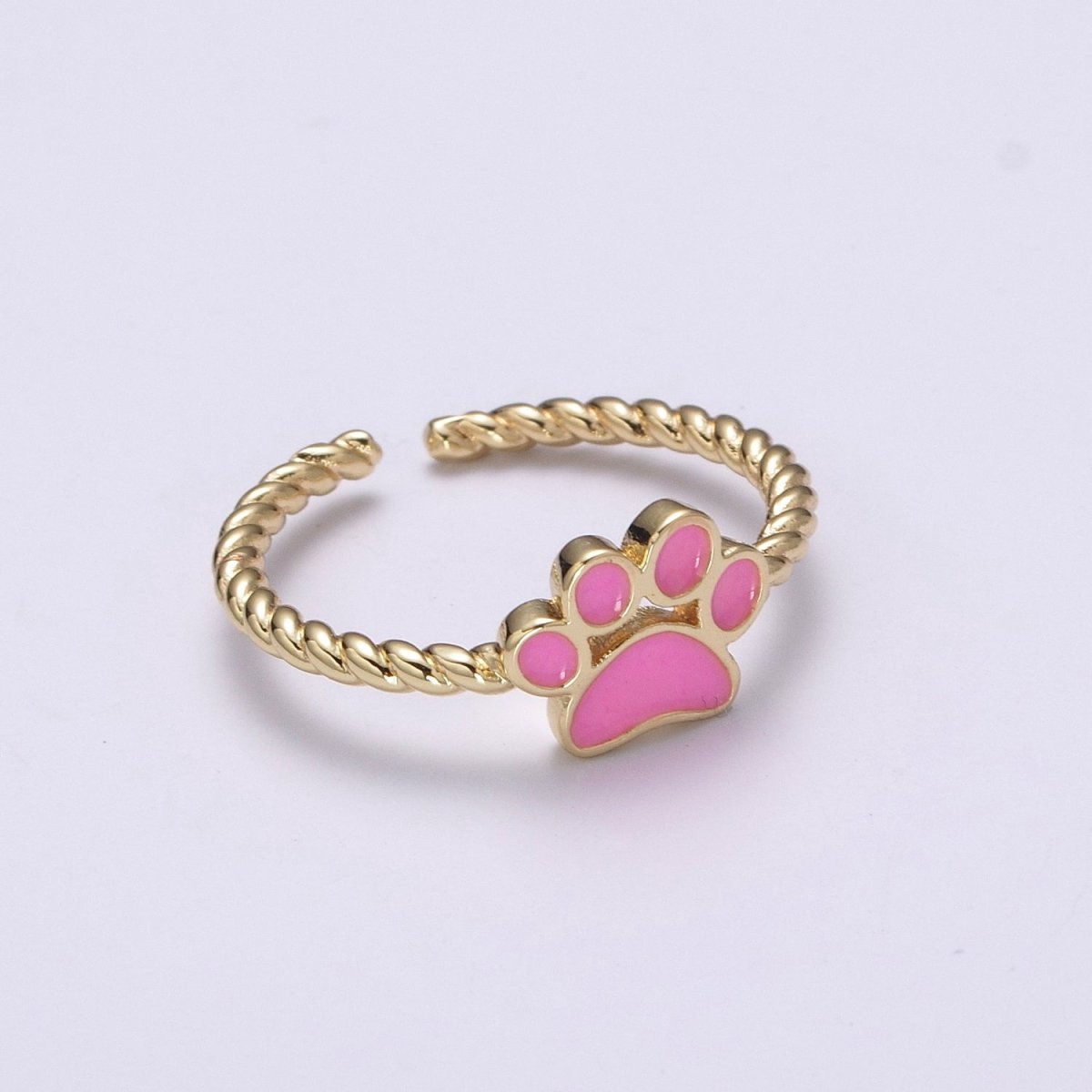 Dainty Thin Paw Print Enamel Fashion Ring with Colorfuul Paw Dog Lover Cat Lover Jewelry Open Adjustable U-030~U-033