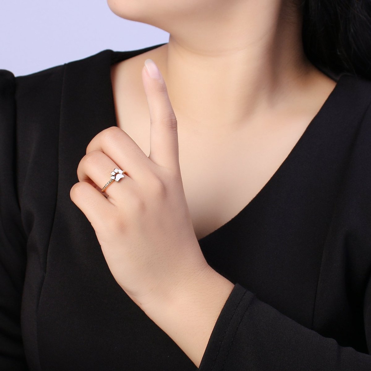 Dainty Thin Paw Print Enamel Fashion Ring with Colorfuul Paw Dog Lover Cat Lover Jewelry Open Adjustable U-030~U-033