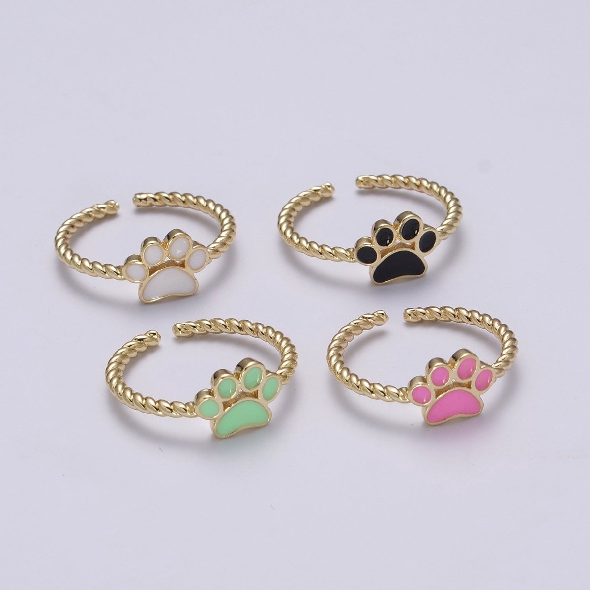 Dainty Thin Paw Print Enamel Fashion Ring with Colorfuul Paw Dog Lover Cat Lover Jewelry Open Adjustable U-030~U-033