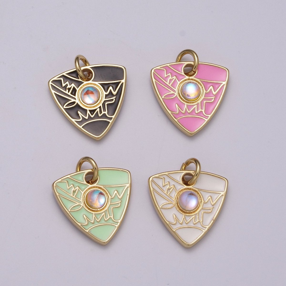 Dainty Triangle Charm Add on Opal Eye Charm Enamel Geometry Jewelry Pink Black White Green Color M-864 - M-867