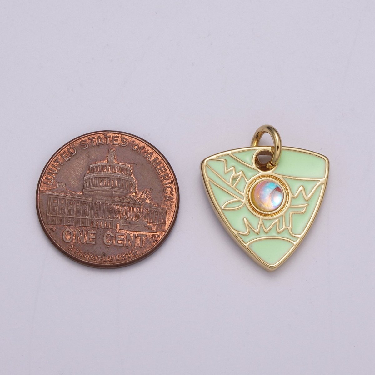 Dainty Triangle Charm Add on Opal Eye Charm Enamel Geometry Jewelry Pink Black White Green Color M-864 - M-867