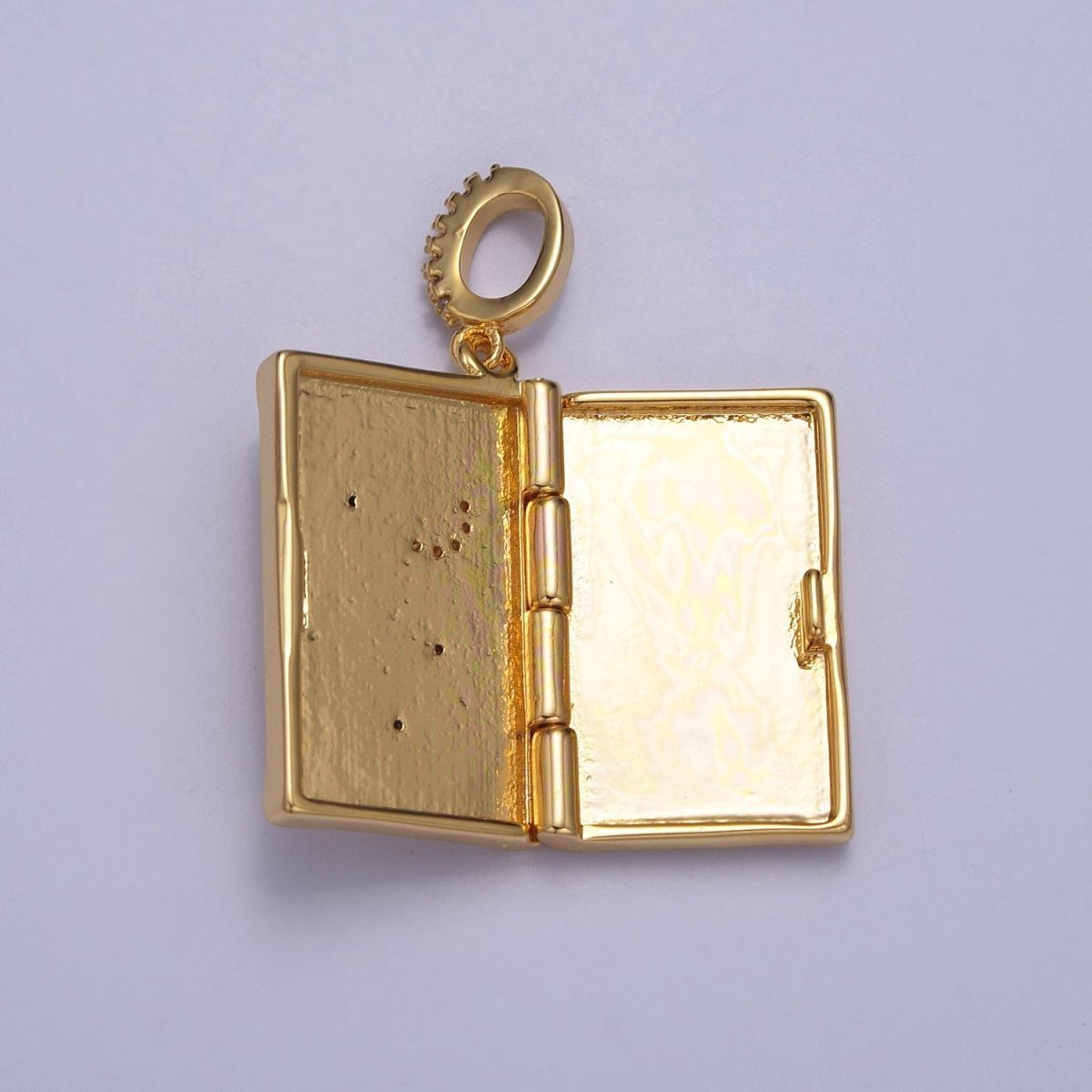 Dangle Book Locket Pendant Crescent Moon Star Locket Charm Necklace 14K Gold Filled J-482