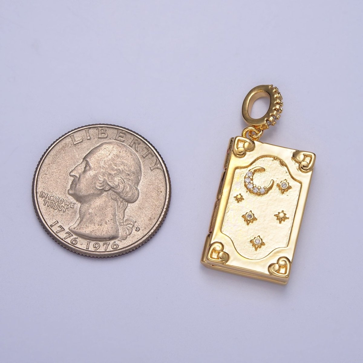 Dangle Book Locket Pendant Crescent Moon Star Locket Charm Necklace 14K Gold Filled J-482
