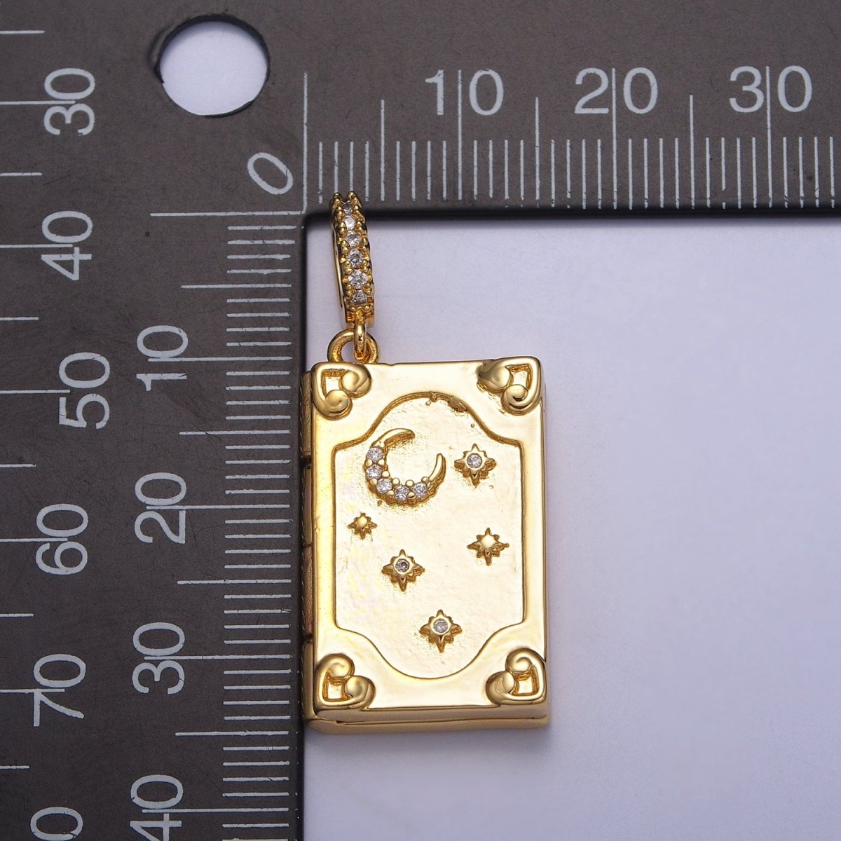 Dangle Book Locket Pendant Crescent Moon Star Locket Charm Necklace 14K Gold Filled J-482